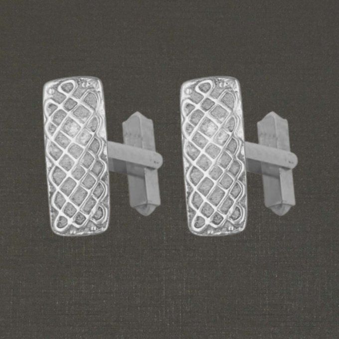 Boutons de manchettes argent massif 925/1000 réf. 18065, entrelacs rectangle, bijoux Toulhoat.