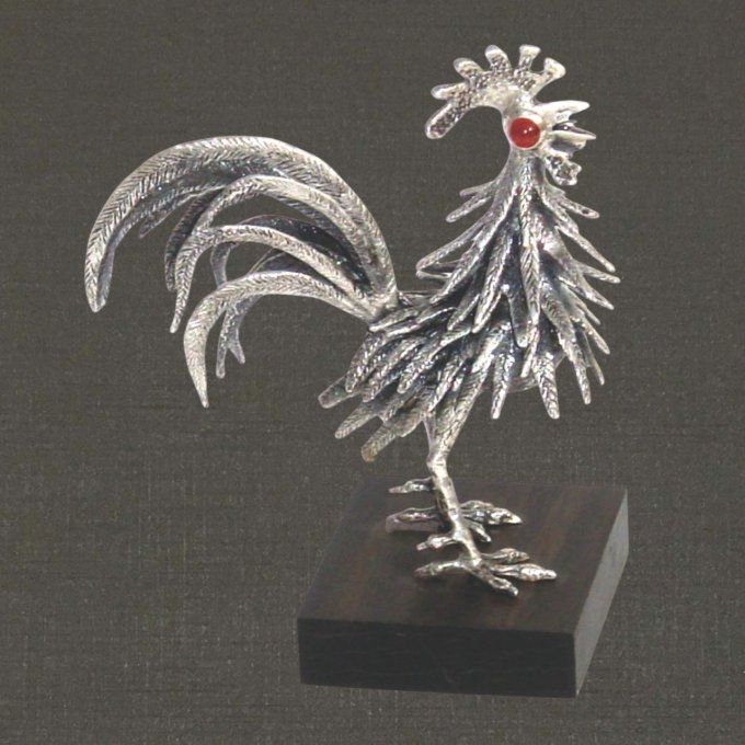 Sujet sur socle, argent massif 925/1000 réf. 18101 coq, Pierre Toulhoat.