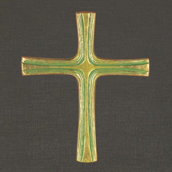 Croix murale ou croix de communion en bronze réf. 73034, à rainures symétriques, Toulhoat. 